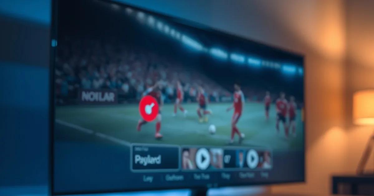 Boîtier IPTV Android TV avec clé USB branchée et écran affichant un match de football en pause avec icône d'enregistrement